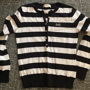 📟Y2K📟 MK Michael Kors Bling-Bling Striped Henley Sweater